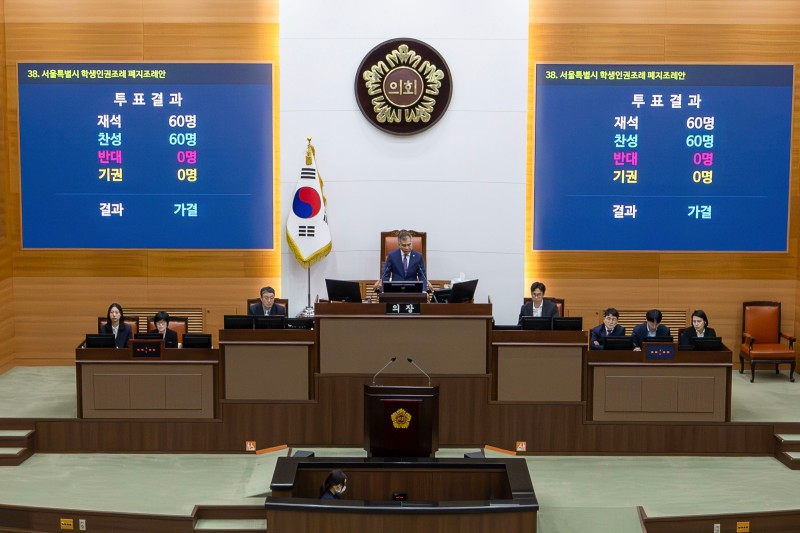 <b>서울 학생인권조례</b> 12년 만에 폐지…조희연 “폭력적” 반발