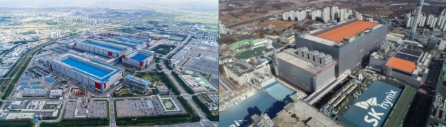 (왼쪽부터)삼성전자 평택캠퍼스, SK하이닉스 이천 M16 공장 전경./각 사 제공