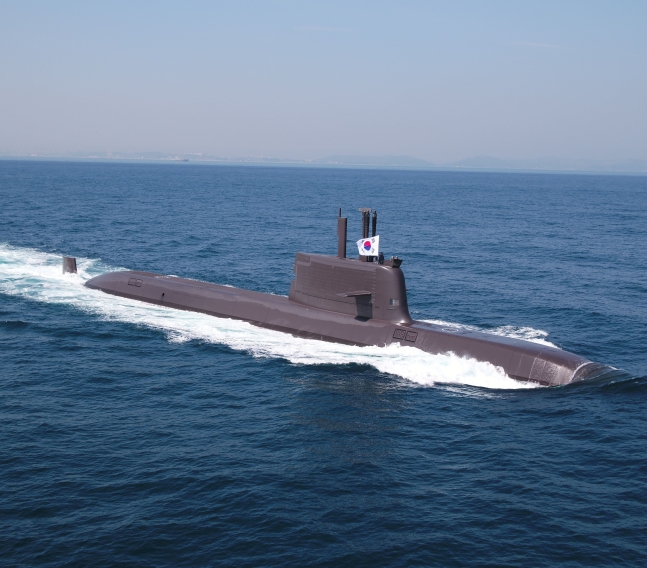 HD현대중공업이 건조한 3000톤급 잠수함 신채호함./HD현대중공업 제공.