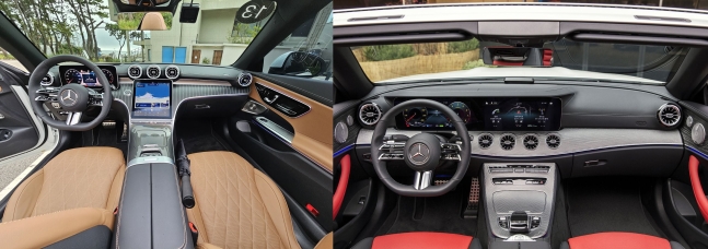 Interior of the CLE 450 Cabriolet released by Mercedes-Benz in June (left). Equipped with an 11.9-inch central LCD display. On the right is the previous model, the E-Class 450 Cabriolet. /Reporter Kim Jihwan