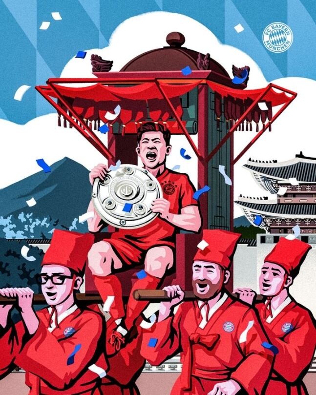 뒤늦게 <b>김민재</b> ‘꽃가마’ 태운 <b>뮌헨</b> “첫 트로피 진심으로 축하”