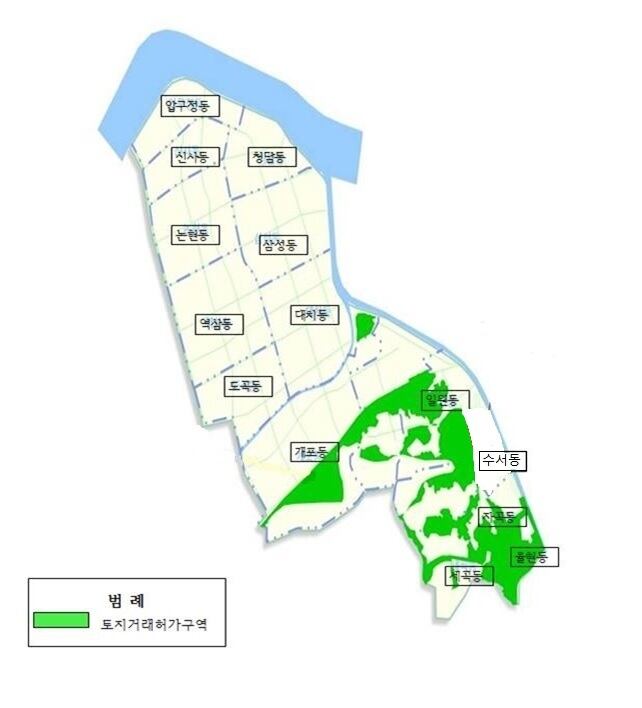 서울 강남구 토지거래허가구역 지정 도면./서울시 제공