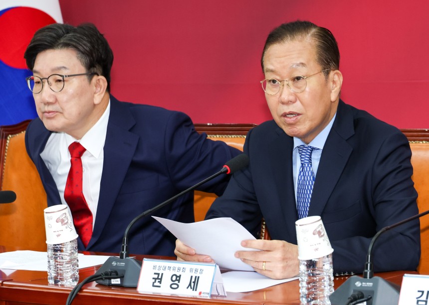  권영세 국민의힘 비상대책위원장이 8일 오전 서울 여의도 국회에서 열린 비상대책위원회의에서 모두 발언하고 있다. /뉴스1