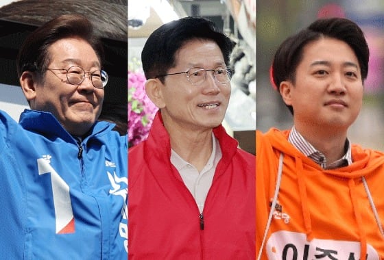 왼쪽부터 이재명 민주당 대통령 후보, 김문수 국민의힘 후보, 이준석 개혁신당 후보/뉴스1