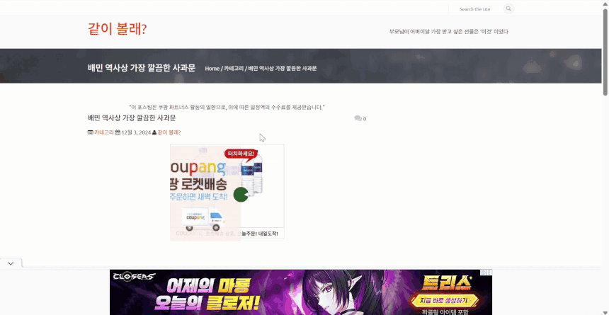‘쿠팡 파트너스’로 등록한 미디어 채널 운영자가 올린 게시글./정두용 기자