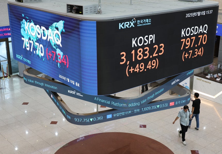 코스피지수가 연일 연고점을 경신한 10일 서울 여의도 한국거래소 전광판에 코스피지수가 표시돼 있다. /연합뉴스