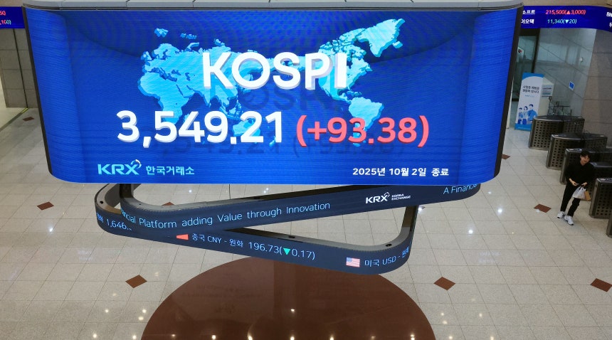 2일 오후 서울 영등포구 여의도 여의도 한국거래소 모니터에 코스피 시황이 표시돼 있다. /뉴스1