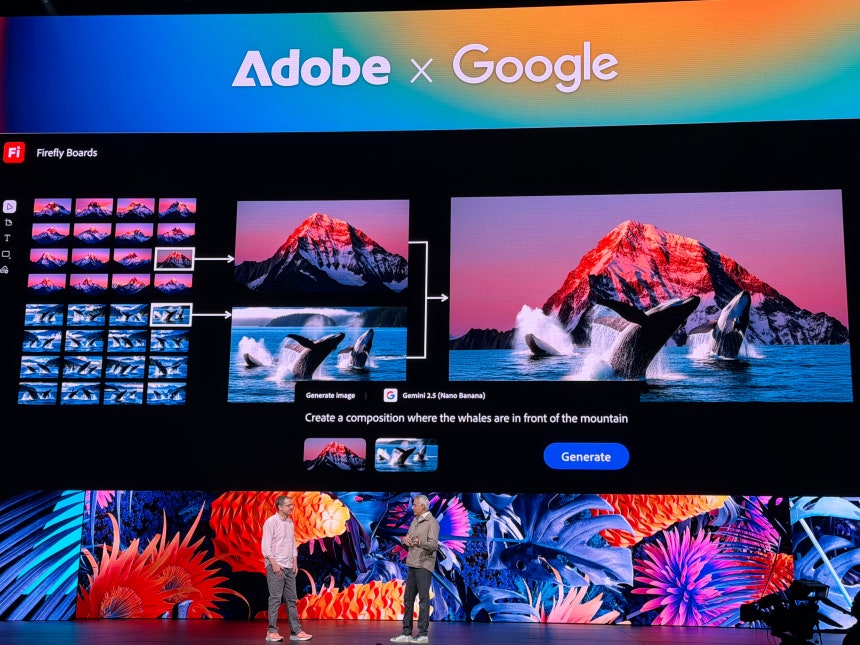 어도비는 28일(현지시각) 미국 로스앤젤레스(LA) 피코크센터에서 열린 어도비의 연례 크리에이티브 행사 ‘어도비 맥스(MAX)’에서 구글과의 파트너십을 발표했다./로스앤젤레스=이재은 기자