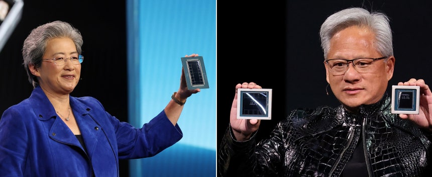 리사 수 AMD CEO(왼쪽)와 젠슨 황 엔비디아 CEO./연합뉴스
