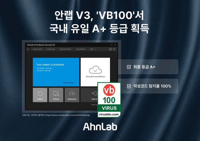 안랩 V3, 국제 보안 평가기관서 최고 등급 획득