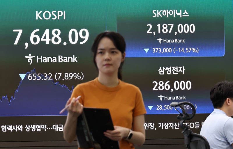 [마켓뷰] ‘검은 목요일’ 코스피, 7.9% 폭락… AI 투자 둔화 우려에 7600선 후퇴