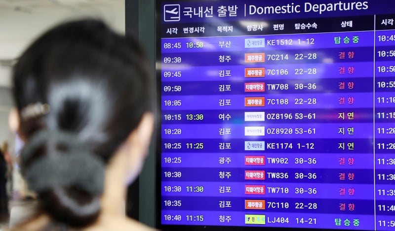 <b>제주공항</b>, 강풍으로 항공기 <b>100편</b> 이상 <b>결항</b>