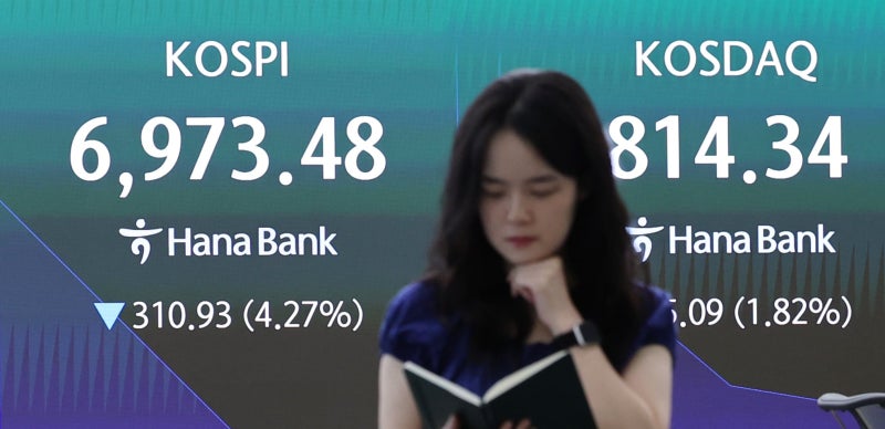 코스피 4%대 하락에 7000선 아래로...6950선에서 등락 중 - 뉴스 썸네일 이미지