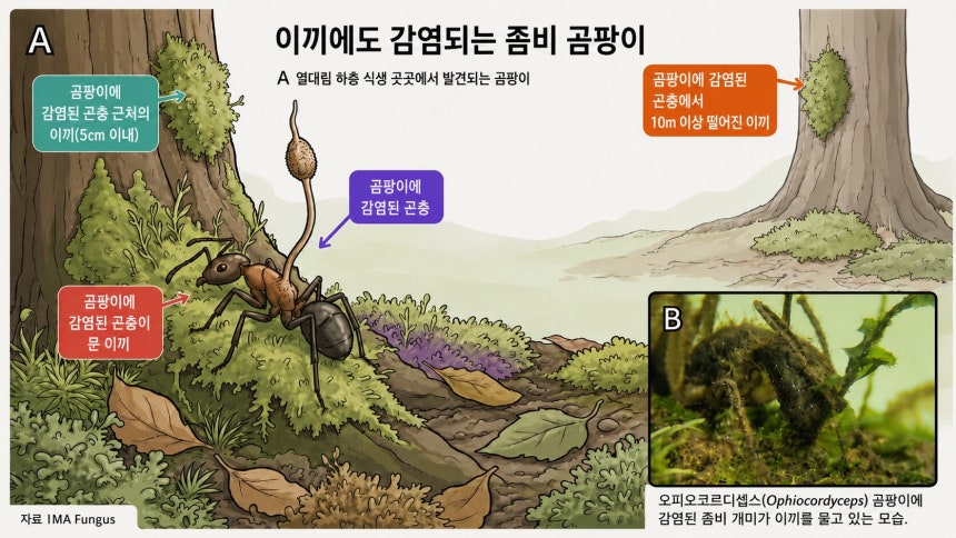 곤충과 이끼 모두 감염되는 좀비 곰팡이./자료 IMS Fungus