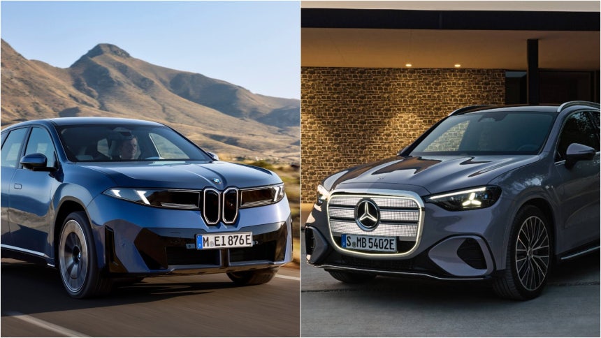 BMW의 더 뉴 BMW IX3(왼쪽)과 벤츠의‘디 올-뉴 메르세데스-벤츠 일렉트릭 GLC./각 사 제공