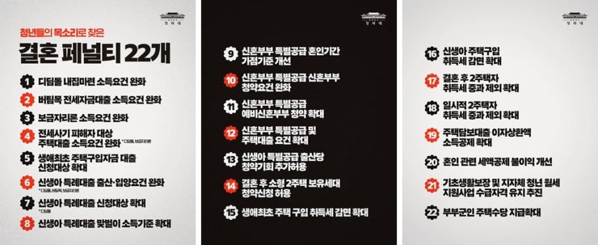 이재명 대통령이 X에 올린 '결혼 페널티' 관련 22개 제도. / X 캡처.