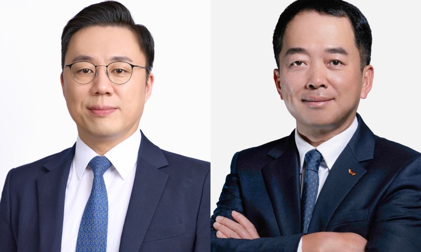 김정규 SK스퀘어 사장(왼쪽)과 한명진 전 사장./SK스퀘어