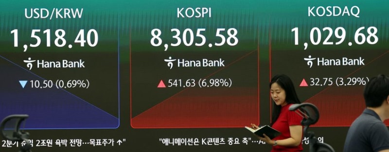 코스피, 장중 8%대 급등에 8400도 돌파