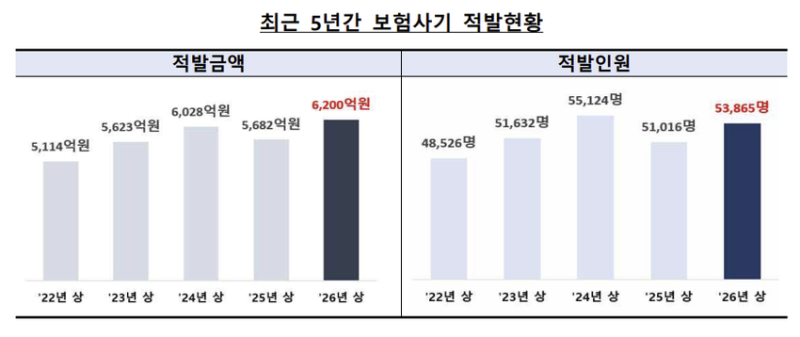 <b>상반기 보험사기</b> 6천200억원 <b>적발</b>…1년 전보다 9% ↑