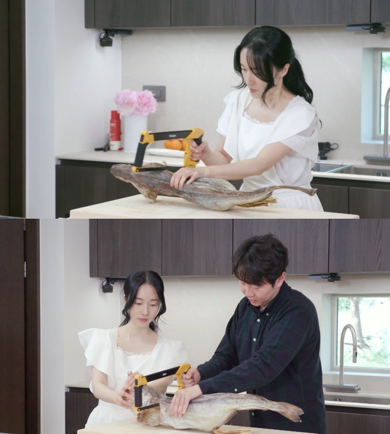 <b>이정현</b>, 91cm짜리 대형 생선에 톱질 ‘쓱쓱’