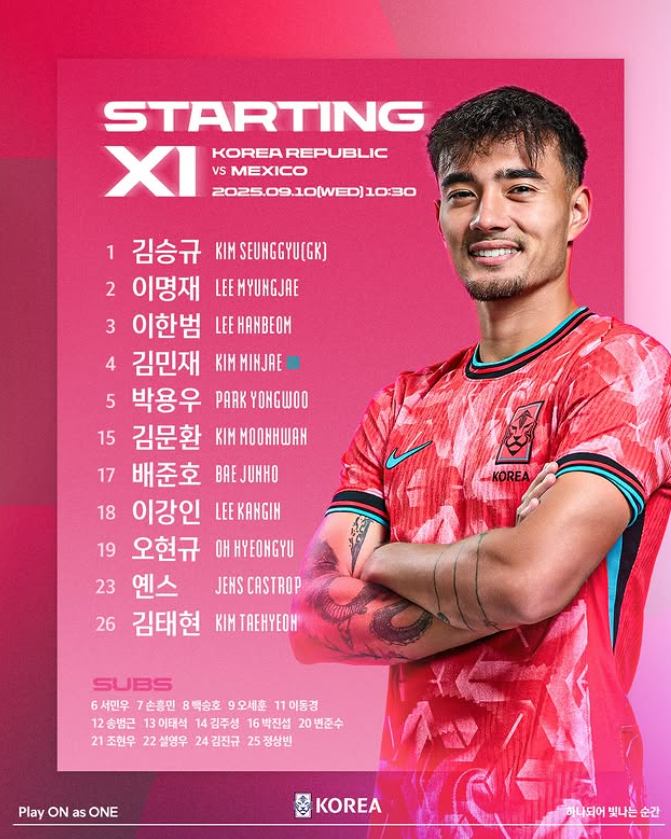 멕시코전서 로테이션 가동한 홍명보호…미국전 대비 9명 교체-손흥민 벤...