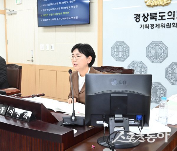 이선희 기획경제위원장이 2026년도 예산안 및 출연 동의안 심의를 진행하고 있다. 사진제공 ㅣ 경북도의회