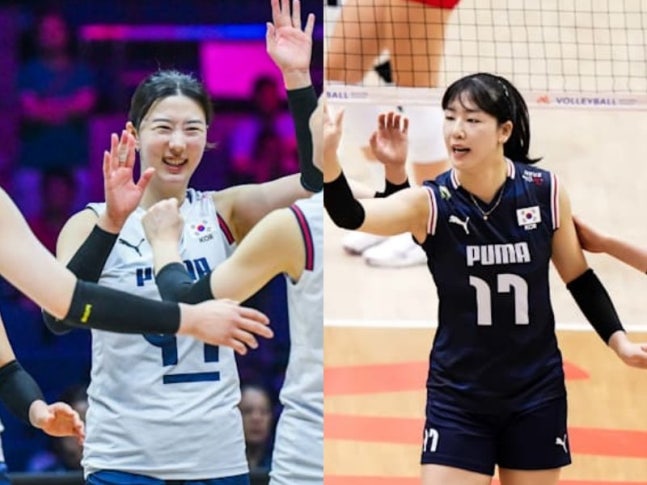 여자배구대표팀 아웃사이드 히터 강소휘(왼쪽), 미들블로커 정호영의 몸 상태는 한국의 아시안게임 성적을 결정할 수 있는 요소다. 사진출처｜FIVB 홈페이지
