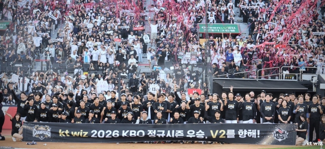 5년 만에 정규시즌 왕좌에 오른 KT가 2020년대 최다승 기록까지 넘보고 있다. 2022시즌 SSG가 작성한 88승을 넘어서게 되면, 2020년 이후 한 시즌 가장 많은 승수를 기록한 팀이 된다. 사진제공｜KT 위즈