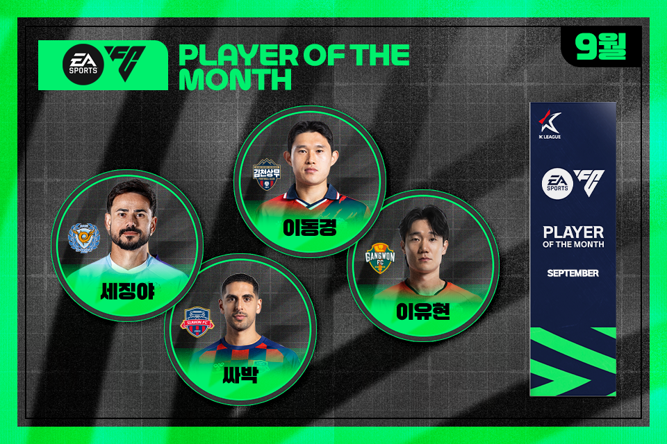 ‘세징야, 싸박, 이동경, 이유현’ 2025 <b>9월</b> EA SPORTS <b>이달의선수상</b>, 16...