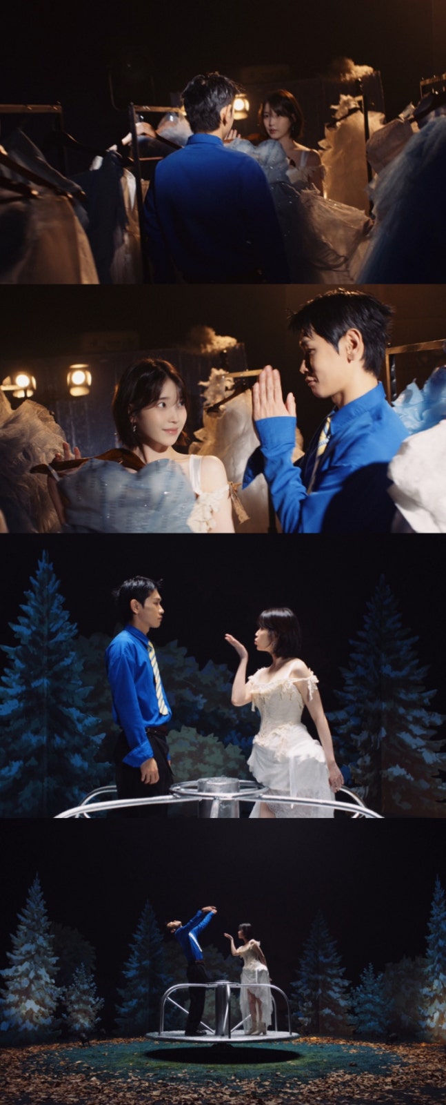 CrushとIUが出演する「삐그덕」ミュージックビデオの場面写真を並べたコラージュ