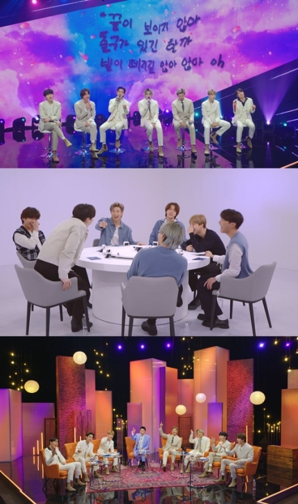 Photos of BTS during their appearance on Let's BTS