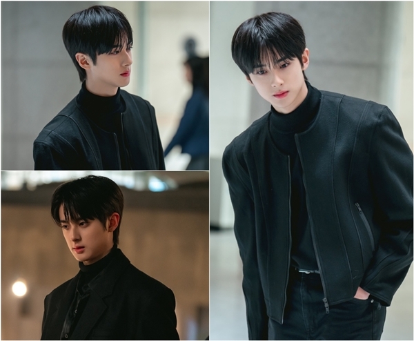 <b>김민규</b>, 올 블랙 카리스마...눈부신 비주얼+눈빛 담은 첫 스틸 (‘<b>청담</b>국...