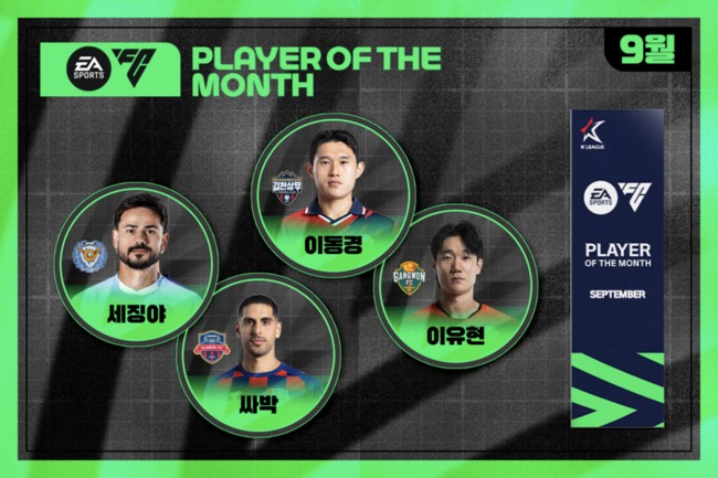 '세징야, 싸박, 이동경, 이유현' 2025시즌 <b>9월</b> 'EA SPORTS <b>이달의선수상</b>...