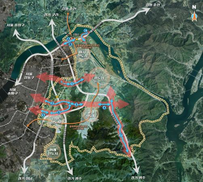 하남시 5개 광역도로망 확충 계획도. /사진제공=하남시