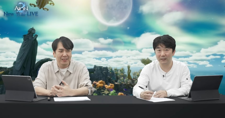 엔씨소프트는 지난 1월 6일 신년 라이브 방송을 통해 이용자들과 소통에 나섰다.왼쪽부터 소인섭 엔씨소프트 사업실장,<a href=