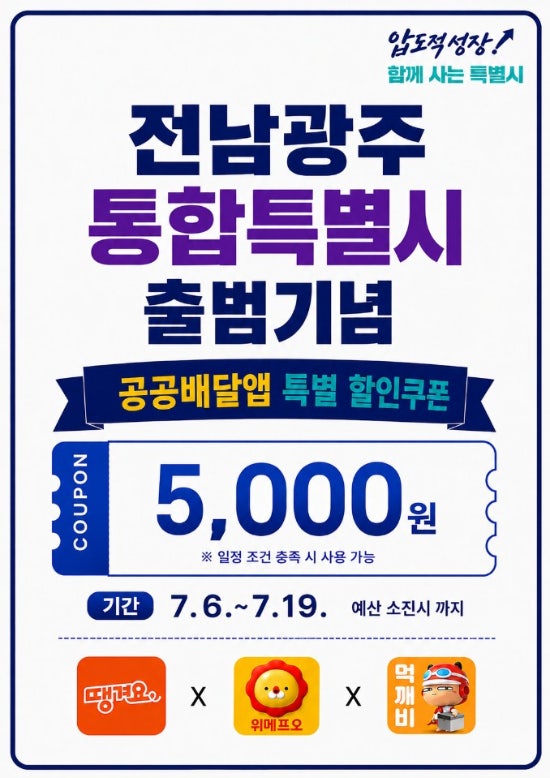 [<b>전남광주</b>소식] <b>통합</b>시 <b>출범</b>기념 '공공배달앱 할인쿠폰' 쏜다