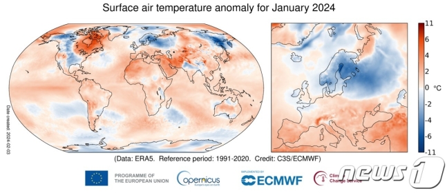 1월 세계기온 13.14도, 역사상 가장 따뜻…8개월 연속 역대 기록 경신