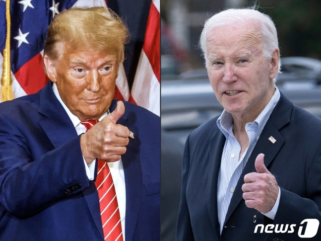 美國前總統喬·拜登（照片的右側）和前唐納德·特朗普（Donald Trump）。它將在美國總統大選中工作，該選舉定於當地時間（當地時間）舉行。2024.3。7ⓒAFP= News1ⓒNews1 Udonmyeong記者