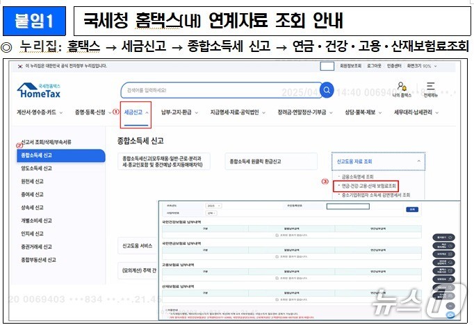 4대 사회보험 납부내역, <b>국세청 홈택스</b>에서도 볼 수 있다