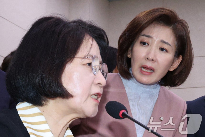 나경원 국민의힘 의원이 지난 22일 서울 여의도 국회 법제사법위원회에서 열린 검찰개혁 입법청문회에서 퇴장 명령을 한 추미애 위원장에게 항의하고 있다. 2025.9.22/뉴스1 ⓒ