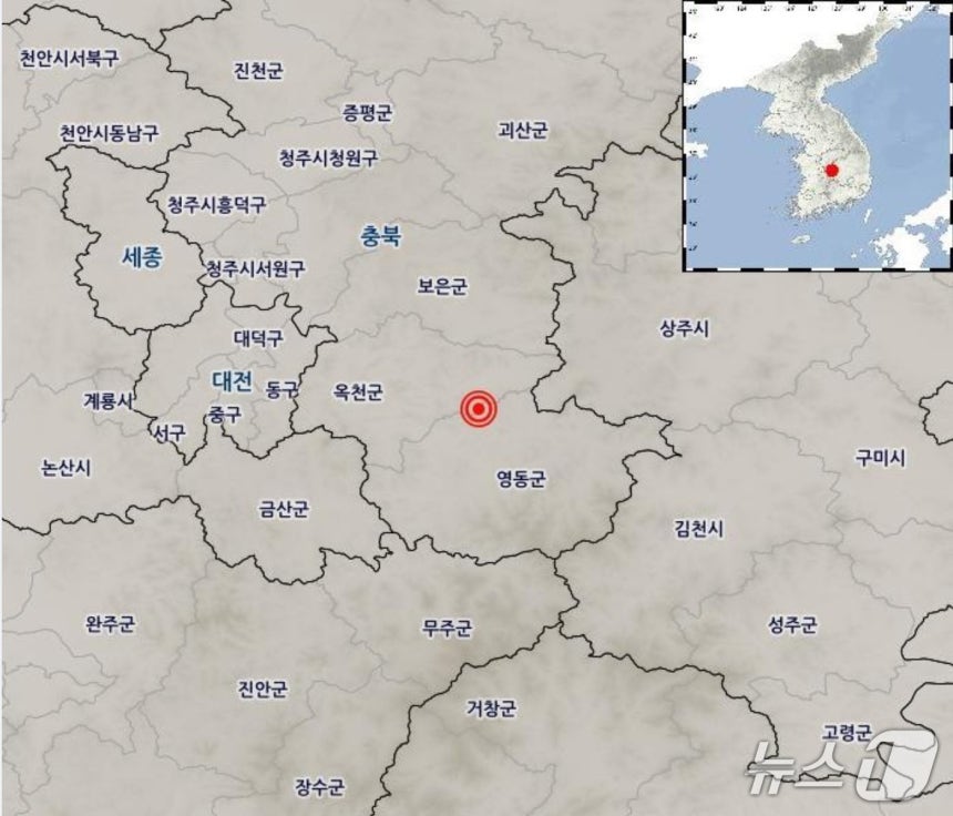 8일 오전 11시 49분께 충북 옥천군에서 규모 3.1 지진이 발생했다.(기상청 자료.)