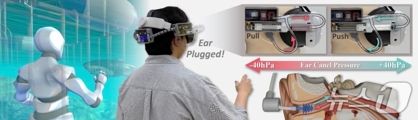 'EarPressure VR' system overview. It's a wearable haptic feedback device that allows users to directly experience the sensation of ear pressure during underwater descent or altitude ascent. (Provided by GIST, resale and DB prohibited)/News1