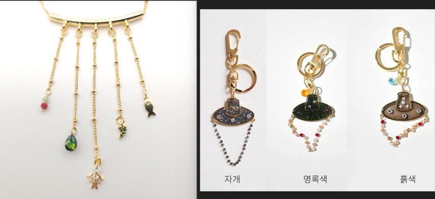 김혜경 여사가 인티사르 알시시 여사에게 선물한 '금관총 오복선율 목걸이'와 '갓 키링'