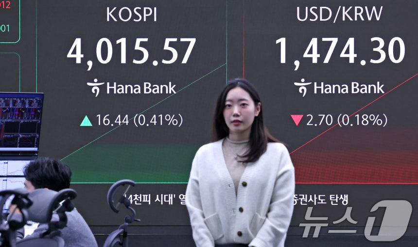 17일 오전 서울 중구 하나은행 딜링룸 전광판에 코스피와 원달러 환율 시황이 표시되고 있다.2025.12.17/뉴스1 ⓒ News1 장수영 기자