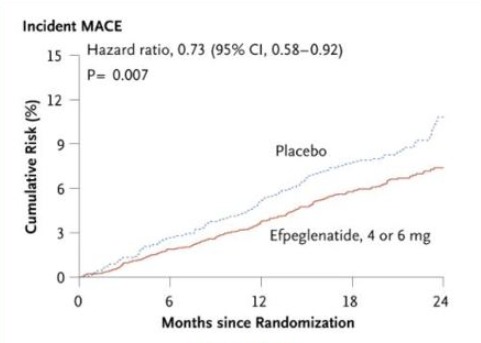 위약 대비 심혈관 위험 감소를 낮춘 한미약품 '에페글레나타이드'(빨간색 그래프).(한미약품 제공)/뉴스1