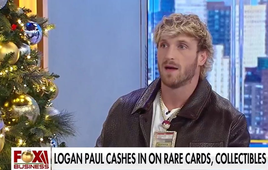 자신이 구매한 포켓몬카드를 목에 걸고 폭스비즈니스 '빅머니쇼' 인터뷰에 출연한 로건 폴(폭스비즈니스 '빅머니쇼' 갈무리)