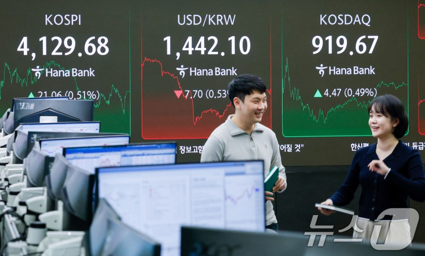 26일 오후 서울 중구 하나은행 딜링룸 전광판에 코스피,코스닥 종가와 원·달러 환율이 나오고 있다.2025.12.26/뉴스1 ⓒ News1 안은나 기자