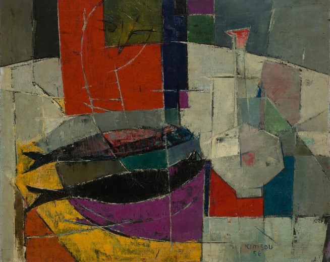 김흥수,얼굴이 있는 풍경,1956,캔버스에 유화 물감,88x90cm,국립현대미술관 소장 (국립현대미술관 제공)