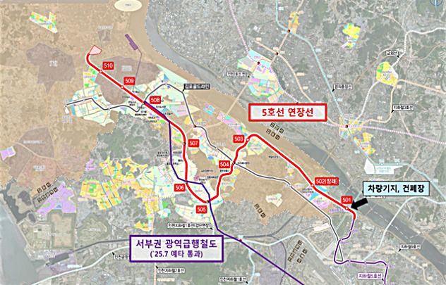 서울5호선 김포·검단 연장 사업개요 및 위치도 (국토교통부 제공.재판매 및 DB금지)