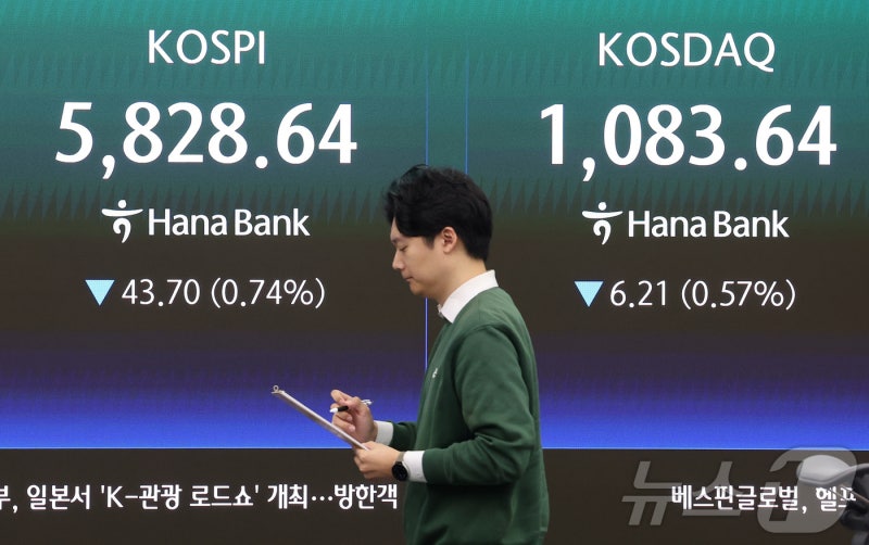 불안한 휴전, 코스피·코스닥 1% 약세…외인 1조 순매도[장중시황]